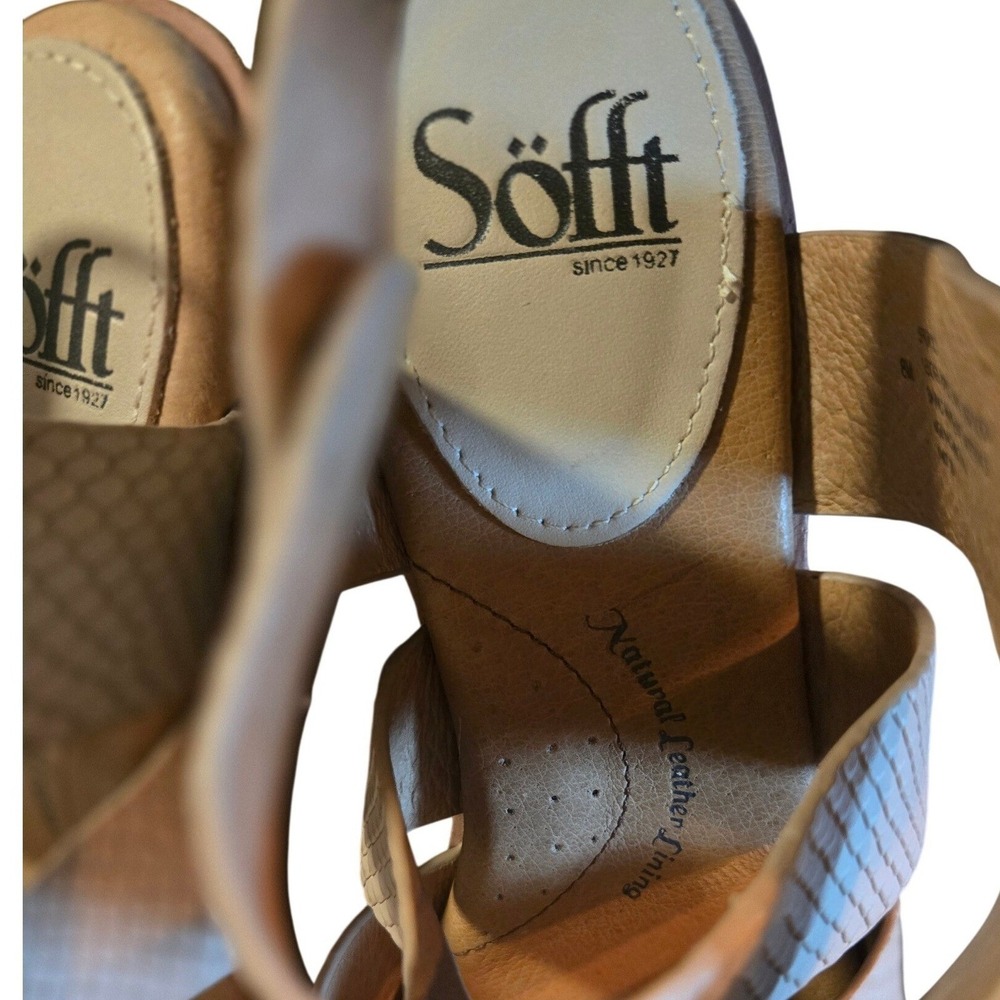 Sofft Leather Block Heel Sandals Women's 8 Nude Snake‎ Embossed Comfort Strappy - Picture 6 of 9